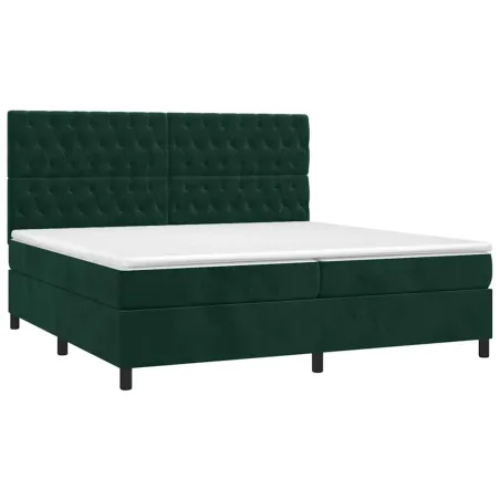 Sommier à lattes de lit matelas et LED Vert foncé 200x200 cm