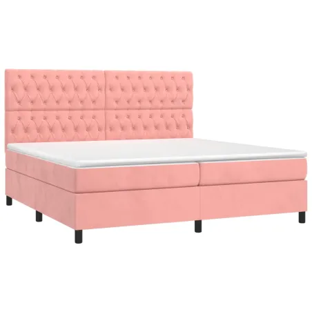 Sommier à lattes de lit matelas et LED Rose 200x200 cm Velours