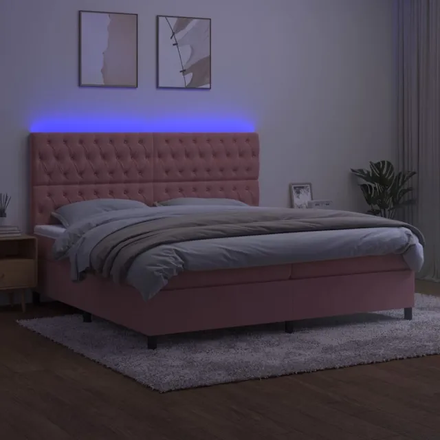 Sommier à lattes de lit matelas et LED Rose 200x200 cm Velours