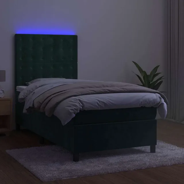 Sommier à lattes de lit matelas et LED Vert foncé 100x200 cm