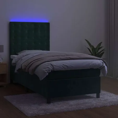 Sommier à lattes de lit matelas et LED Vert foncé 100x200 cm