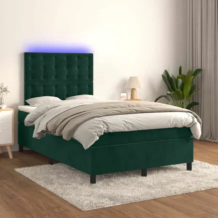 Sommier à lattes de lit matelas et LED Vert foncé 120x200 cm