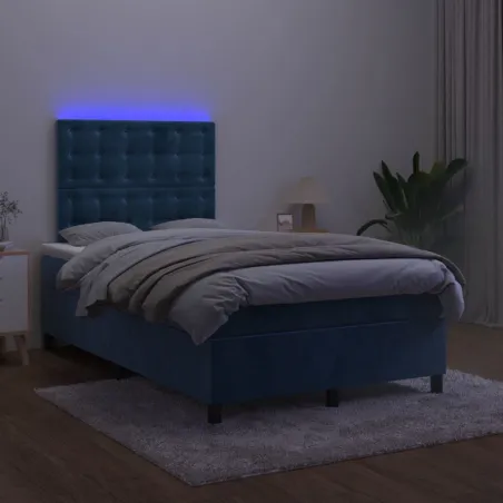 Sommier à lattes de lit matelas et LED Bleu foncé 120x200 cm