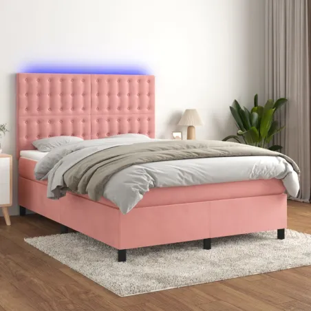 Sommier à lattes de lit matelas et LED Rose 140x190 cm Velours