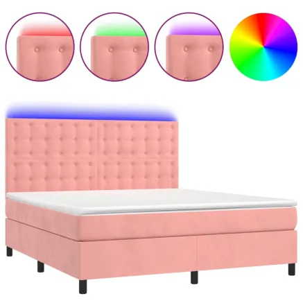 Sommier à lattes de lit matelas et LED Rose 160x200 cm Velours 2