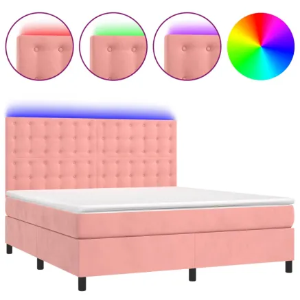 Sommier à lattes de lit matelas et LED Rose 180x200 cm Velours 2