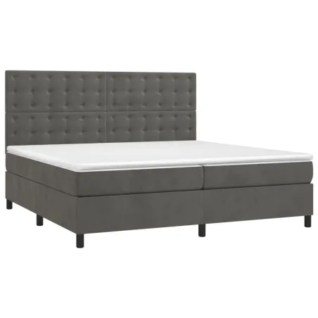 Sommier à lattes de lit matelas et LED Gris foncé 200x200 cm