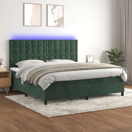 Sommier à lattes de lit matelas et LED Vert foncé 200x200 cm