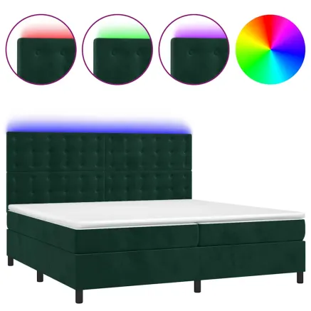 Sommier à lattes de lit matelas et LED Vert foncé 200x200 cm 2