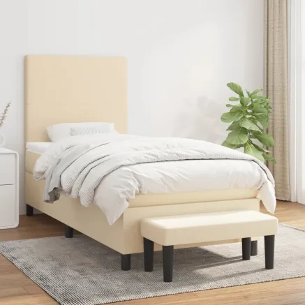 Sommier à lattes de lit avec matelas Crème 80x200 cm Tissu