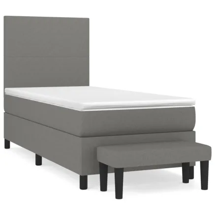 Sommier à lattes de lit avec matelas Gris foncé 100x200cm Tissu 2