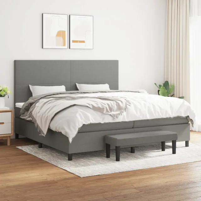 Sommier à lattes de lit avec matelas Gris foncé 200x200cm Tissu