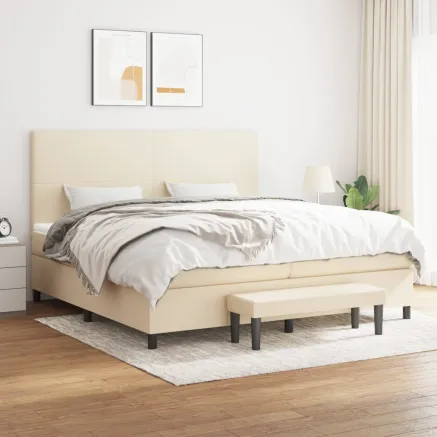 Sommier à lattes de lit avec matelas Crème 200x200 cm Tissu