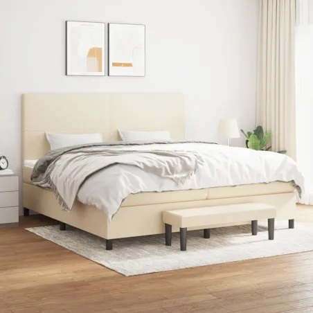Sommier à lattes de lit avec matelas Crème 200x200 cm Tissu