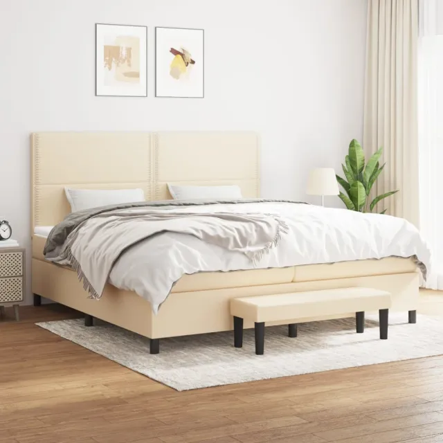 Sommier à lattes de lit avec matelas Crème 200x200 cm Tissu