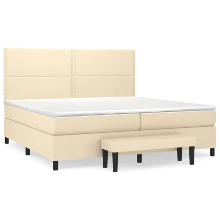 Sommier à lattes de lit avec matelas Crème 200x200 cm Tissu 2