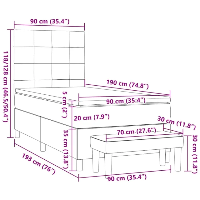 Sommier à lattes de lit avec matelas Taupe 90x190 cm Tissu
