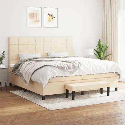 Sommier à lattes de lit avec matelas Crème 200x200 cm Tissu
