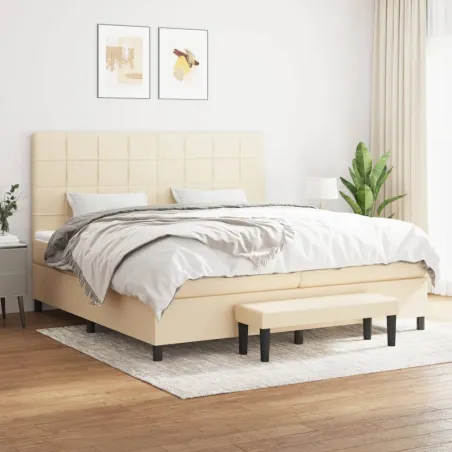 Sommier à lattes de lit avec matelas Crème 200x200 cm Tissu