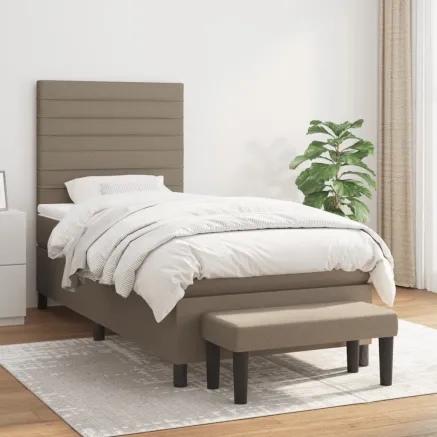 Sommier à lattes de lit avec matelas Taupe 90x190 cm Tissu