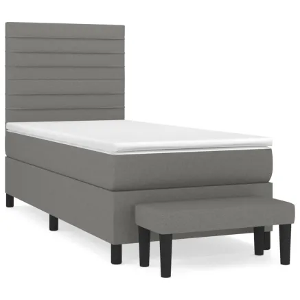 Sommier à lattes de lit avec matelas Gris foncé 90x200 cm Tissu 2