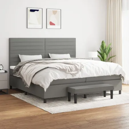 Sommier à lattes de lit avec matelas Gris foncé 200x200cm Tissu