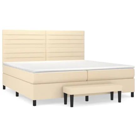Sommier à lattes de lit avec matelas Crème 200x200 cm Tissu 2