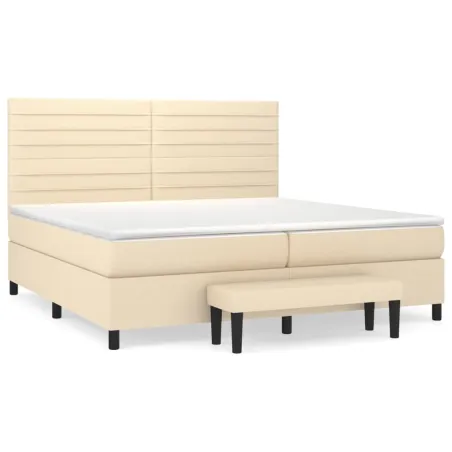 Sommier à lattes de lit avec matelas Crème 200x200 cm Tissu