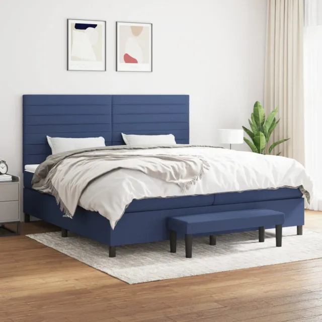 Sommier à lattes de lit avec matelas Bleu 200x200 cm Tissu