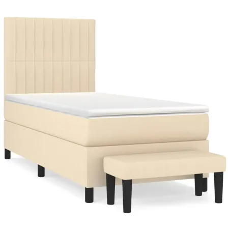 Sommier à lattes de lit avec matelas Crème 80x200 cm Tissu