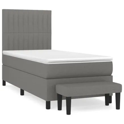 Sommier à lattes de lit avec matelas Gris foncé 100x200cm Tissu 2
