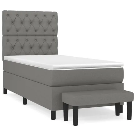 Sommier à lattes de lit avec matelas Gris foncé 80x200 cm Tissu 2