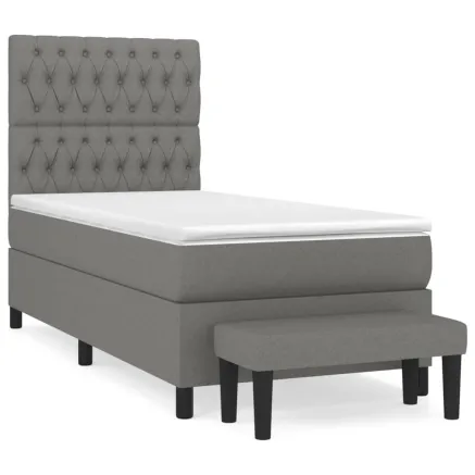 Sommier à lattes de lit avec matelas Gris foncé 90x200 cm Tissu 2