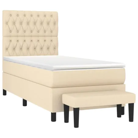 Sommier à lattes de lit avec matelas Crème 90x200 cm Tissu