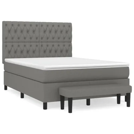 Sommier à lattes de lit avec matelas Gris foncé 140x190cm Tissu 2