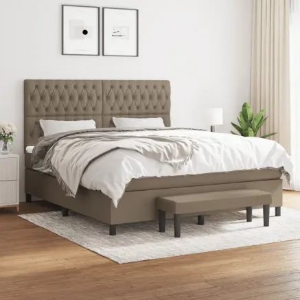 Sommier à lattes de lit avec matelas Taupe 180x200 cm Tissu