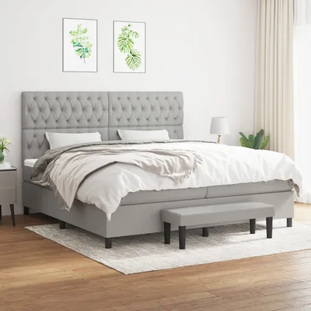 Sommier à lattes de lit avec matelas Gris clair 200x200cm Tissu