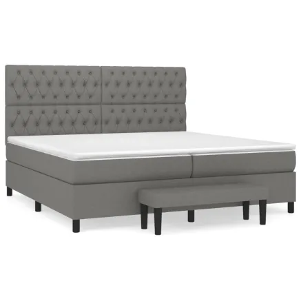 Sommier à lattes de lit avec matelas Gris foncé 200x200cm Tissu 2