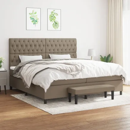 Sommier à lattes de lit avec matelas Taupe 200x200 cm Tissu