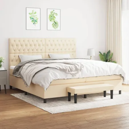 Sommier à lattes de lit avec matelas Crème 200x200 cm Tissu