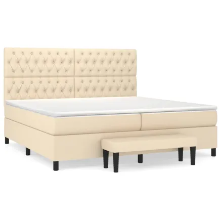 Sommier à lattes de lit avec matelas Crème 200x200 cm Tissu 2