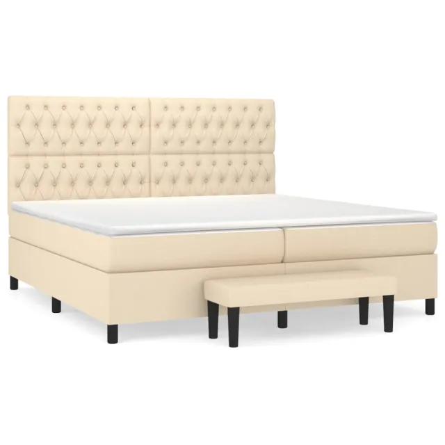 Sommier à lattes de lit avec matelas Crème 200x200 cm Tissu