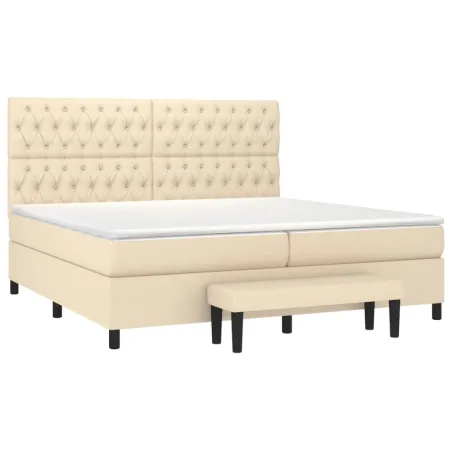 Sommier à lattes de lit avec matelas Crème 200x200 cm Tissu
