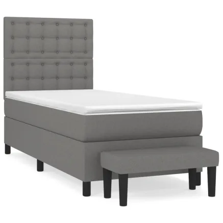 Sommier à lattes de lit avec matelas Gris foncé 100x200cm Tissu 2