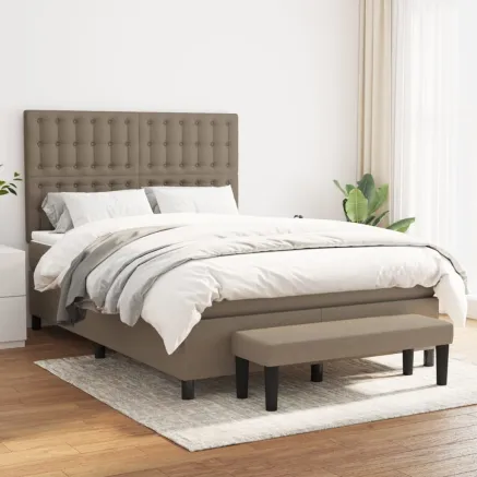 Sommier à lattes de lit avec matelas Taupe 140x190 cm Tissu