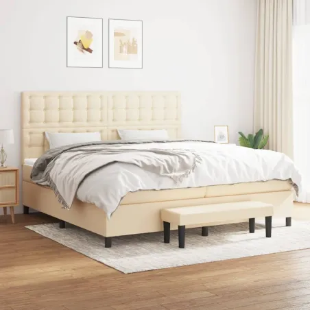 Sommier à lattes de lit avec matelas Crème 200x200 cm Tissu