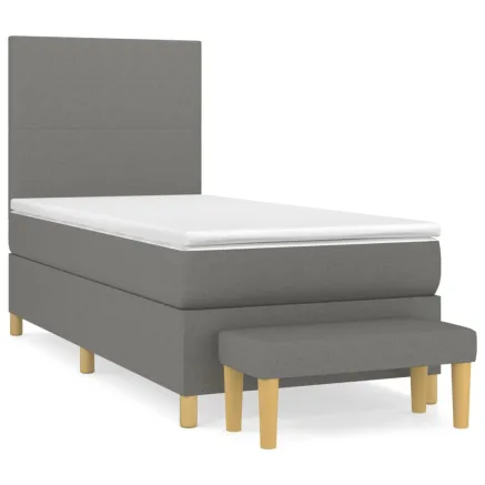 Sommier à lattes de lit avec matelas Gris foncé 90x200 cm Tissu 2