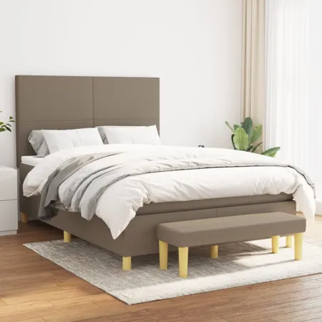 Sommier à lattes de lit avec matelas Taupe 140x190 cm Tissu
