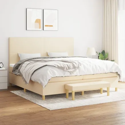 Sommier à lattes de lit avec matelas Crème 200x200 cm Tissu