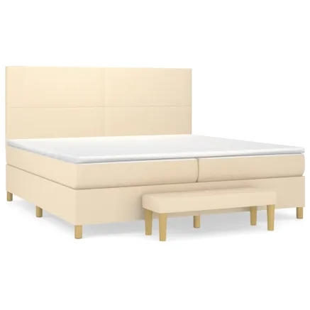 Sommier à lattes de lit avec matelas Crème 200x200 cm Tissu 2